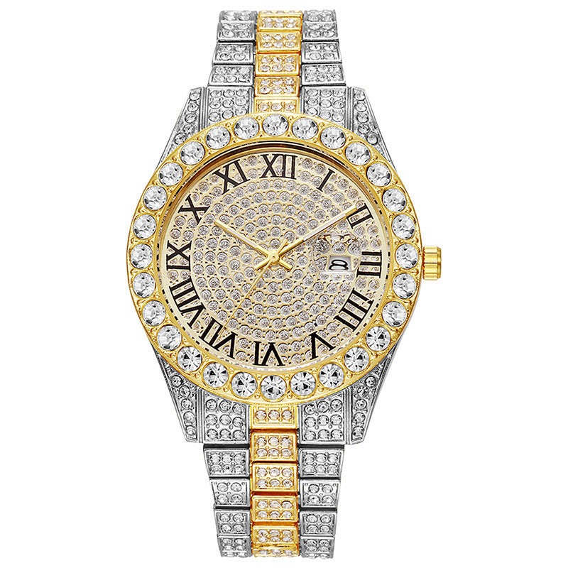 New Rhinestone Steel Watch Calendar Roman Starry Quartz Watch